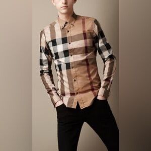 Burberry Tan and Black Checkered Shirt